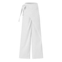 BAOCC ženske hlače modne žene prugasti kink džep casual labave ravne pantalone hlače casual pantalone za žene bijele