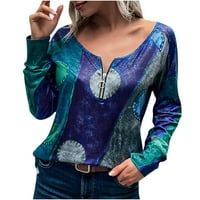 Bluze s dugim rukavima za žene modne modne žene casual labav pulover tisak dugih rukava sa zatvaračem