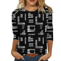 Ženska modna tiskana majica rukava rukava bluza okrugla vrat casual top crni xxl na prodaju