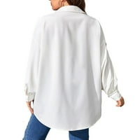 Ženska bijela obična ovratnica Ležerne bluze dugih rukava plus veličine