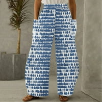 Mrat hlače za žene vježbanje pune dužine hlače dame casual tiskani džepovi elastični srednji struk Udobne hlače široke nogu hlače visoke struke za žensko nebo plavo l