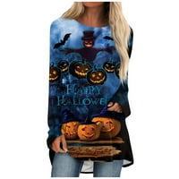 Strungten ženska modna casual majica gradijent Halloween Print s dugim rukavima okrugli vrat srednje dugi vrh