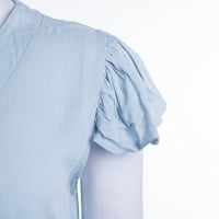 Ljetna ženska košulja s majicama s kratkim rukavima ruffles midi klizač kratka haljina s džepovima