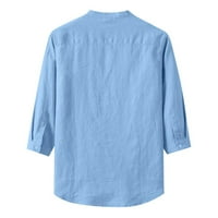 Košulja za čišćenje Miarhb Muška boja pune boje pamučna posteljina tri četvrtina rukava za prsa plava xxxl
