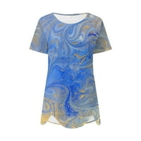 Ženska modna ležerna temperatura okrugla vrata labava tisak majica s kratkim rukavima Top svjetlo plavi xxl