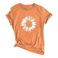 Žene Ljetne casual majice okrugli vrat kratkih rukava tiskani vrhovi bluza s-3xl narandžasta