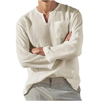 SoftMalw Man Dugme V-izrez dugih rukava Majica Jesenja Čvrsta labava bluza Ležerna majica Muška odjeća Trgovina plus veličine Khaki XL