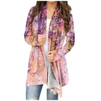 Cardigan za žene lagani dugi rukav otvoren prednji modni ležerni cvjetni print Mid Dužina kardigan jakna