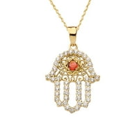 Dijamant i originalni Garnet Hamsa Privjesak ogrlica u žutom zlatu: 14k Privjesak sa 18 lancem
