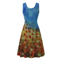 Fjofpr Ženska odjeća Ljetne haljine za žene cvjetne tiskane okrugle ormare za okrugle vrata haljina bez rukava
