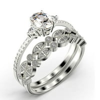 Minimalistički 2. karat ovalni rez jednostavni dijamantski moissan zaručni prsten, klasični vjenčani prsten u 10k čvrsto bijelo zlato, poklon za nju, obećaj prsten, trio set