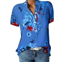 Vremenska ženska ženska ljetna V izrez T majice kratki rukav Top Dugme Decor Tee Casual Labava bluza,