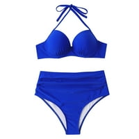 Žene kupaće kostimi Tummy Control Solid Bikini Solid Boja Visoki struk Seksi Split kupaći kostim plavi