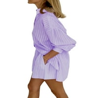 Ženska odjeća za žene, prugasti jacquard dugih rukava s dugim rukavima dolje majica + elastične šorc