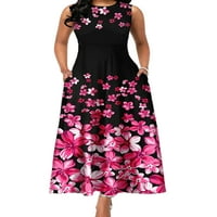 Prednjeg swalk-a Ležerne prilike Ležerne duge haljine Boho cvjetni tunički cvjetni print tenderske haljine za odmor sa džepovima