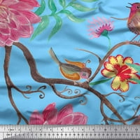 Soimoi Green Japan Crepe Saten tkanina ptica, lišće i cvjetne tkanine otisci dvorišta široko