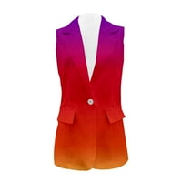Xinqinghao Radne jakne za žene gradijentna boja Isključite casual jakne bez rukava bez rukava jakne otvorene prednje tipke jakne lukavo crvena l