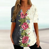 Ženski cvjetni print tunički vrhovi gumb niz kratki rukav Dressy Bluuse Pleased Flowy majica casual