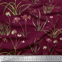 Soimoi Purple Rayon Tkanina trava, divljim kruhom i cvjetnim ispisnim tkaninom uz dvorište široko