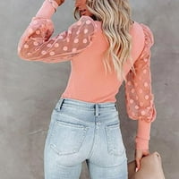 Kakina s ženskim majicama čišćenje žena četverokutni izrez izdubljen majicom dugih rukava, jesen čvrsta bluza vrhova ružičasta, s