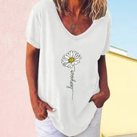 Žene Ljeto vrhovi ženski labavi casual bluze V-izrez kratki rukav cvjetni tunički košulje bijele s