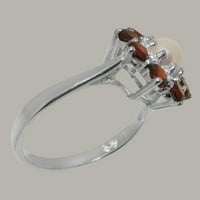 Britanci izrađeni čvrstim bijelim zlatnim prstenom sa kultiviranim prstenom za angažman sa kultiviranim perom i gornjim ženama - Opcije veličine - Veličina 9,75