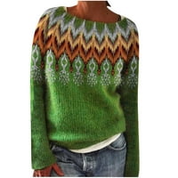 DUHOFER Womens Dukseri Pulover Ležerne prilike s dugim rukavima Crewneck Boja blok pulover pleteni džemper za žene zelena 3xl