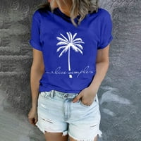 Hanas Ljetni vrhovi za žene plaža Tree Print Comfy kratka crewneck rukava labava majica casual havajski