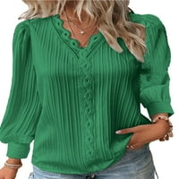 Noilla Ženska majica dugih rukava V izrez Majica Dame Labavi pulover Tunička bluza Tunička boja zelena