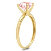 1. CT sjajan okrugli rez simulirani ružičasti dijamant 14k žuti zlatni pasijans prsten sz 8
