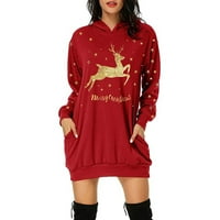 Shiusina Ljetne haljine za žene Ženska modna božićna dugačka torba za džep za kucanje kapuljača modna