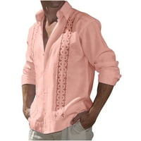 Caveitl muške košulje s dugim rukavima, muške košulje za patchwork s dugim rukavima ležerna za odmor na plaži Cardigan majica bluza ružičasta