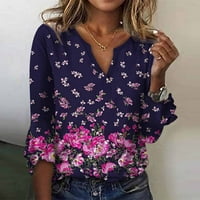Ženski ljetni vrhovi rukav cvjetni ispis bluza casual labavi fit tunik T-majice Vintage grafički majice