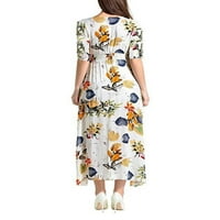 Sunitor ženska cvjetna maxi haljina boemijski ljetni casual kratki rukav V-izrez High Split duge haljine