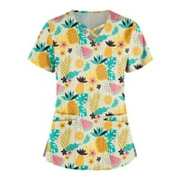 Ženski bluze Ženska bluza s kratkim rukavima, Ležerne prilike za ispisane labave FIT V-izrez Tee Ljetni vrhovi Yellow XL