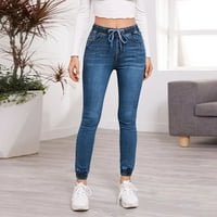 Puntoco Womenske hlače rupa zavoj patentni džep traperice traper bljeskalice široke noge tanke hlače