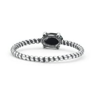 Art Deco uže ovalna modna oksidirana crna bosica sa čvrstim prstenom Sterling srebrna veličina 8