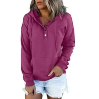 Tople pulover dukseve Henley Trendy Dukseri za žene Fall s kapuljačom Estetske dukseve za žene Ležerne prilike s dugim rukavima Radi odjeća za ženu za žene Purple XL