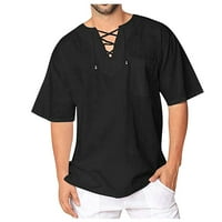 Fragarn muški pamučne majice čipke up casual plaža hippie majica kratkih rukava V izrez joga vrhovi