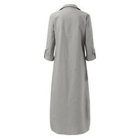 Ženska maxi haljina casual dugi rukav V izrez Tanak fit modni gumb gore haljina posteljina duga haljina