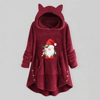 Slatko ljupko plišani topli kaput jakna Parka Button Božićni print Mačji džep uši topla zimska odjeća Red Veličina XL