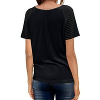 Žene Ležerne prilike bez labavih košulja V izrez kratki rukav modni mreži TO-majice Tee, crna, xl