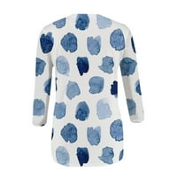 Huachen ženski modni print Okrugli izrez labavi Ležerne majice sa sedam point rukava, bijeli XXL