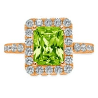 3. CT Sjajni smaragdni rez Clear Simulirani dijamant 18k Rose Gold Halo Solitaire sa Accentima prsten sz 9.75