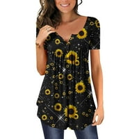 Ljetni cvjetni uzorak majice za žene labav fit casual majica kratkih rukava kratkim grafičkim tučima majica duka labava cvjeta comfy bager bluza crna l
