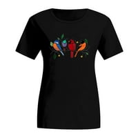 Ženski vrhovi Žene Tie-Dye Ležerne prilike Ptice od ispisane šarene bluze s kratkim rukavima Crni XXL