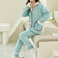 Clearsance Zimske flanelne pidžame za žene noćne odjeće s dugim rukavima i hlače Looungewear Meko tople