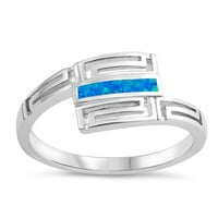Plavi simulirani opal bar Rimljeni dizajn prsten Sterling Silver Veličina 5