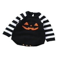 SUNISERY BABY DUWEAT ROMPER Striped dugih rukava okrugli vrat bundeve lica tiskanog tiska BodySuit novorođenčad Halloween Outfit