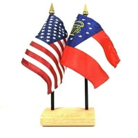 Američki i državni 4 x6 minijaturni stolni i stolni zastava na drvnom zastavu. Set sadrži i državne rayon mini štap zastave i stalak
